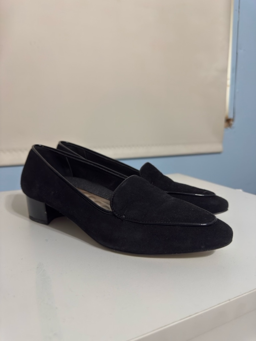Ros Hommerson Black Suede Low Block Heel Loafers